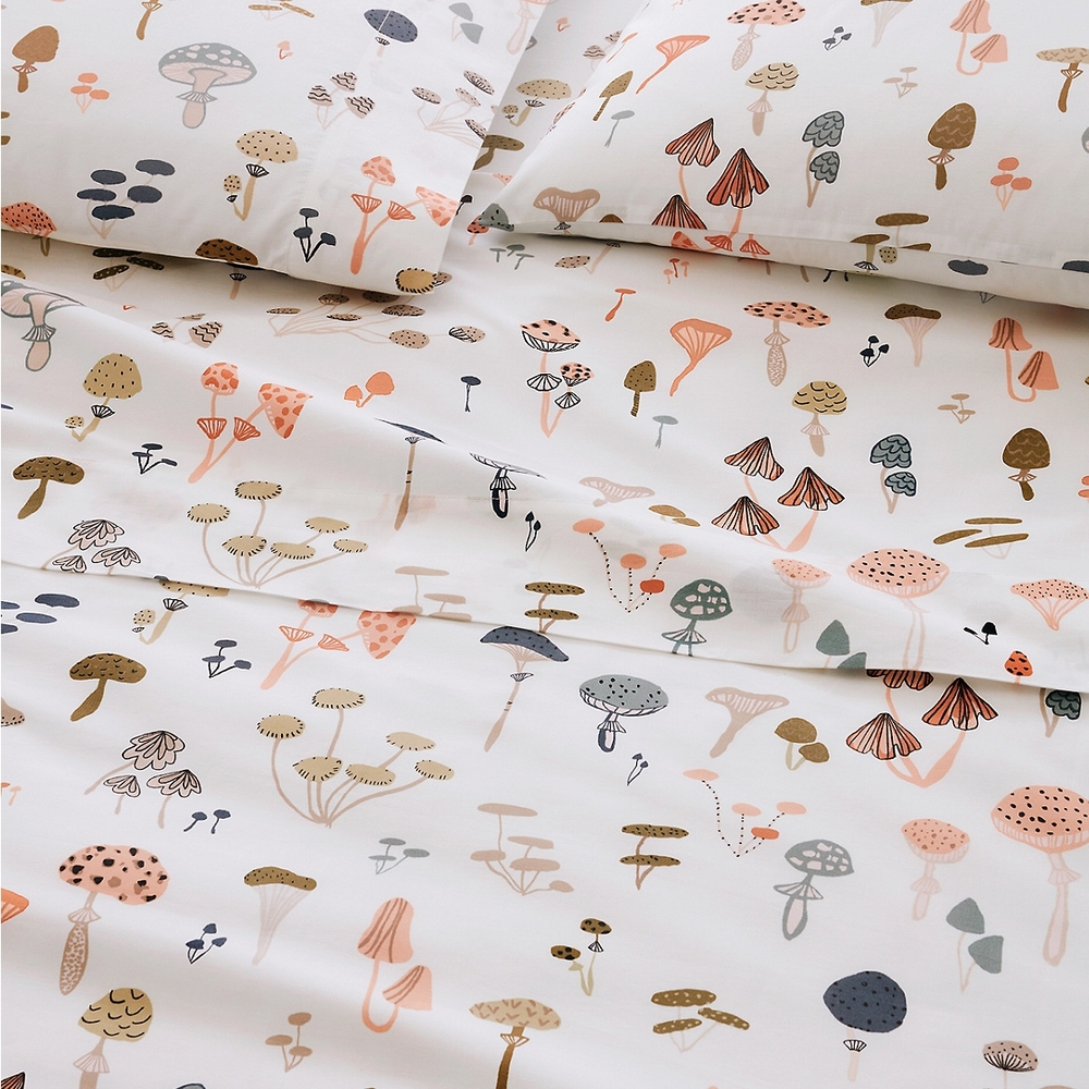 Garnet Hill Organic Cotton Mushroom Print Double/Full Size Sheet Set